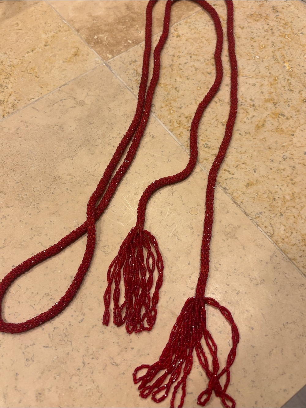 Vintage Red Beaded Tassel Necklace